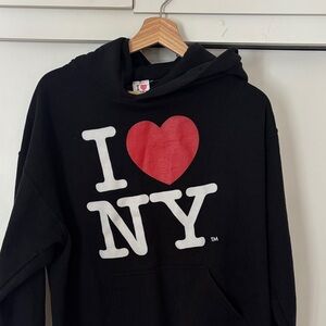 Gildan Black Hoodie with Red Heart 'I Love NY' Design